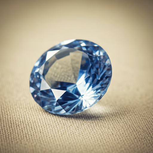 High-resolution image of a clear sapphire showing depth and transparency against a neutral beige linen background