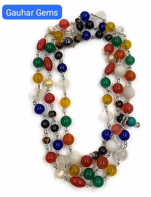 Navratan Mala with nine planetary gemstones